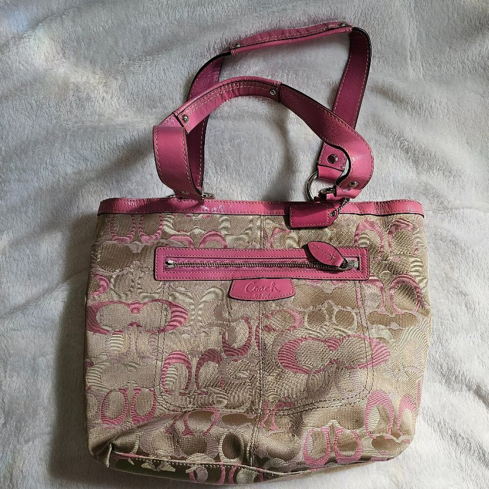 Coach Penelope Lunch Tote in Signature Khaki and Pink VINTAGE Handbag